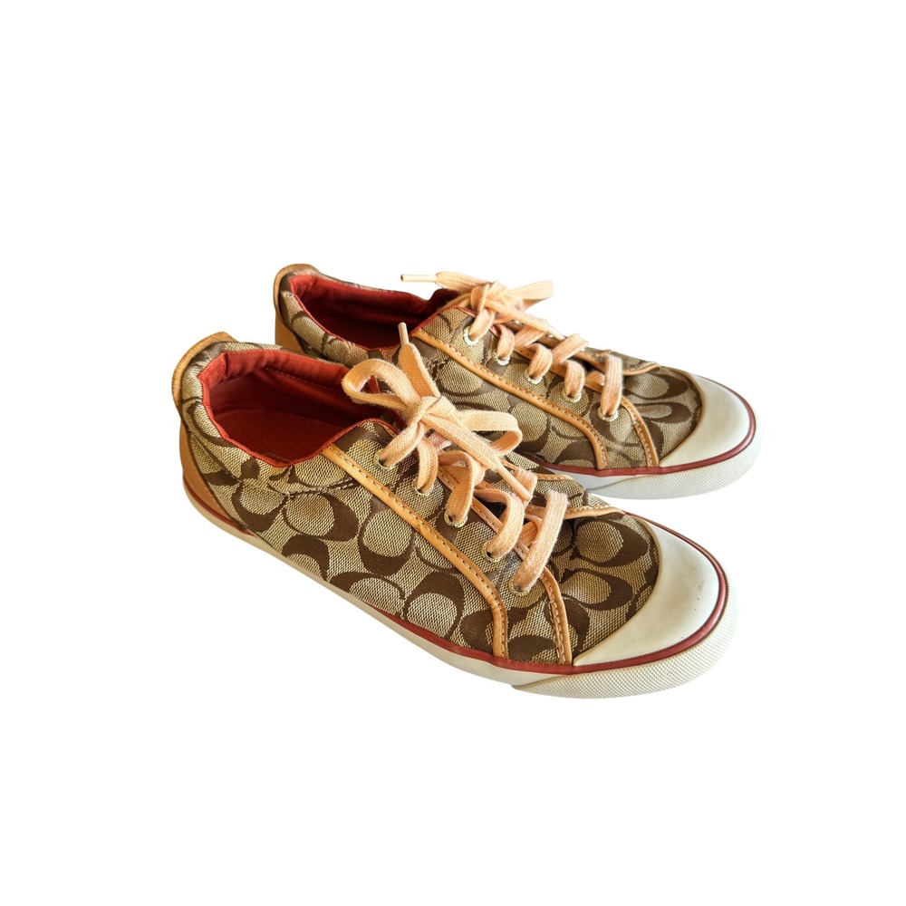 Coach Barrett Signature Jacquard Sneakers Tan Brown Orange A1076 Women‎ 8M
